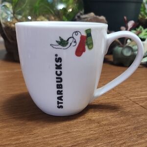 Starbucks Holiday White Mug with Festive Red and Green Mittens. 13oz